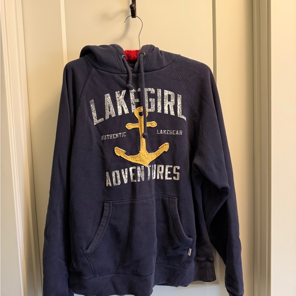 LakeGirl Navy Blue Graphic Hoodie with Yellow Anchor